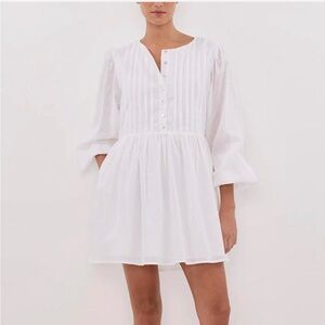 DISSH White Pintuck Mini Dress with Button Front